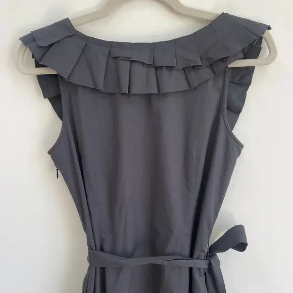 J Crew Ruffle Sleeveless Dress Business Casual Charcoal Grey 2 - Picture 5 of 6
